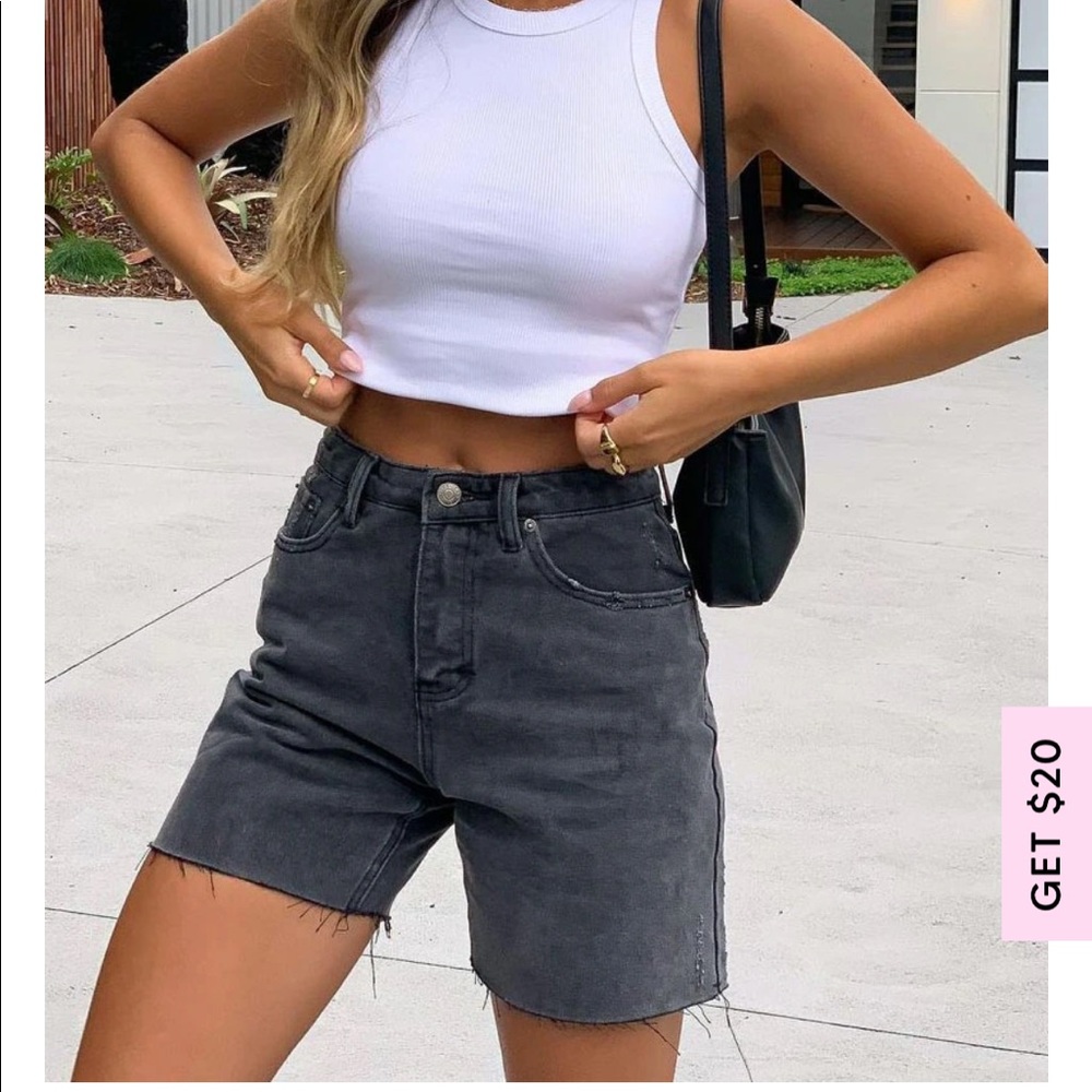 White Fox Black Denim Shorts